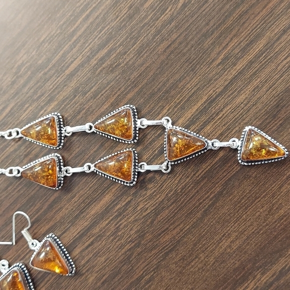 BALTIC Amber Stamped Sterling Silver Necklace Set - Picture 4 of 12